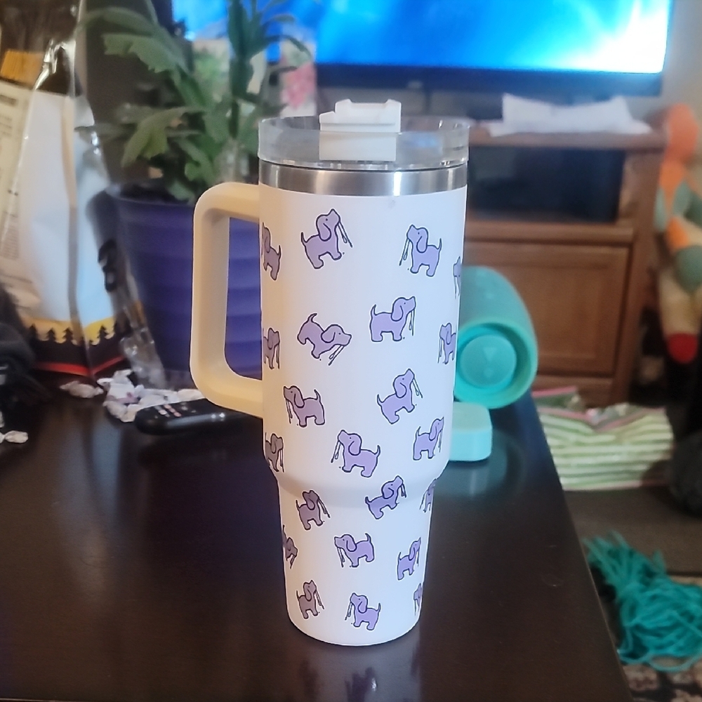 White Tumbler with Purple Dog Print